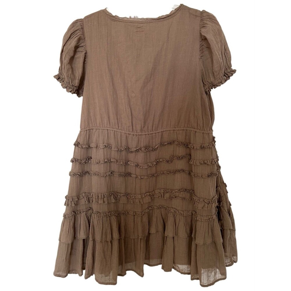 Free People Brown Tan Ruffle Darcy Mini Dress - Picture 3 of 10